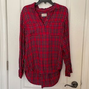 red plaid collared tunic
